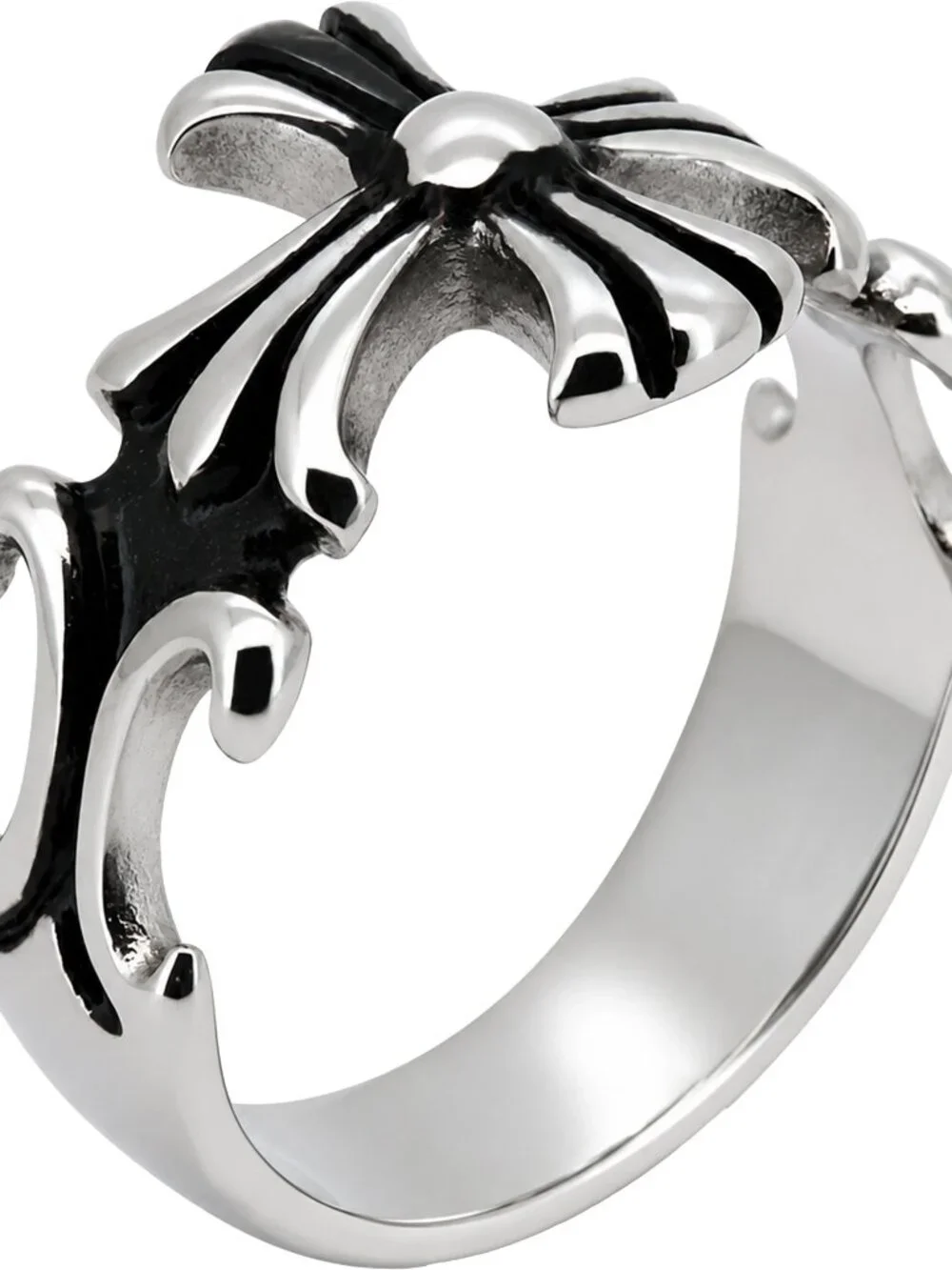 316L Stainless Steel 18k Yellow Gold Plated Flared Cross Ring